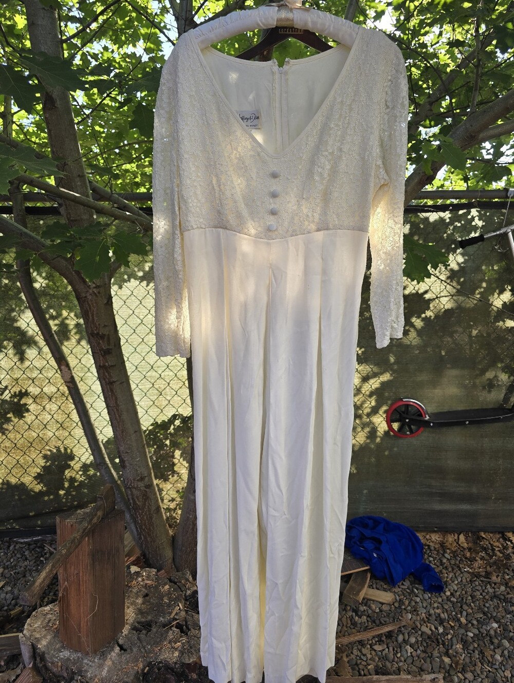 Vtg 80's Jumpsuit Ivory Lace Wide Leg Palazzo Romantic Victorian Bridal Modern